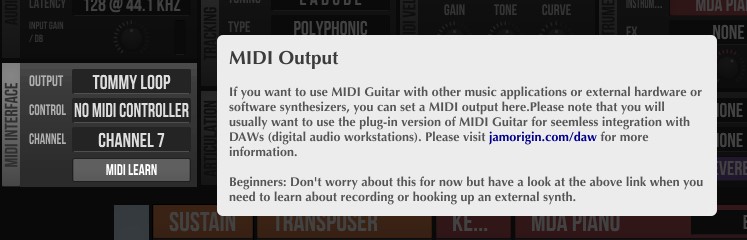 MG2 Help MIDI Output